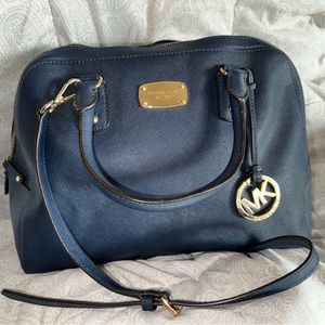 Michael Kors Saffiano purse navy with gold hardware